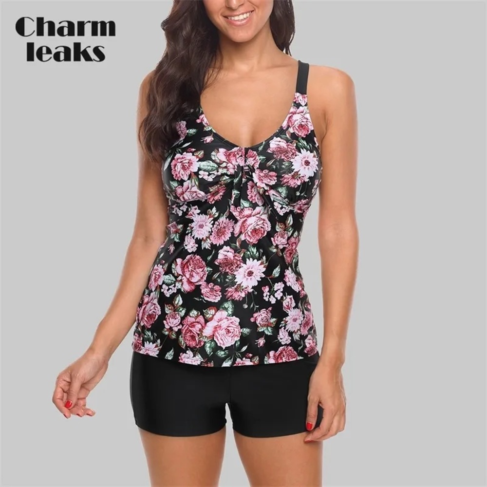 🌸🌺Women’s Vintage Floral Print XL Tankini Bathing Suit Top w/ Tie Front🌸🌺